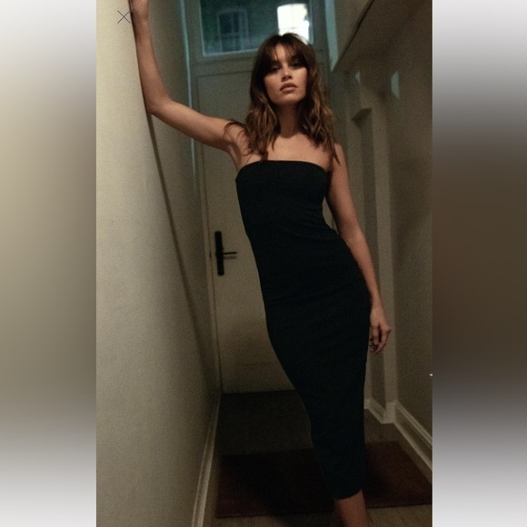 ZARA Black Strapless  MIDI Dress Size Small Bodycon Cocktail Wedding Date - Picture 1 of 8
